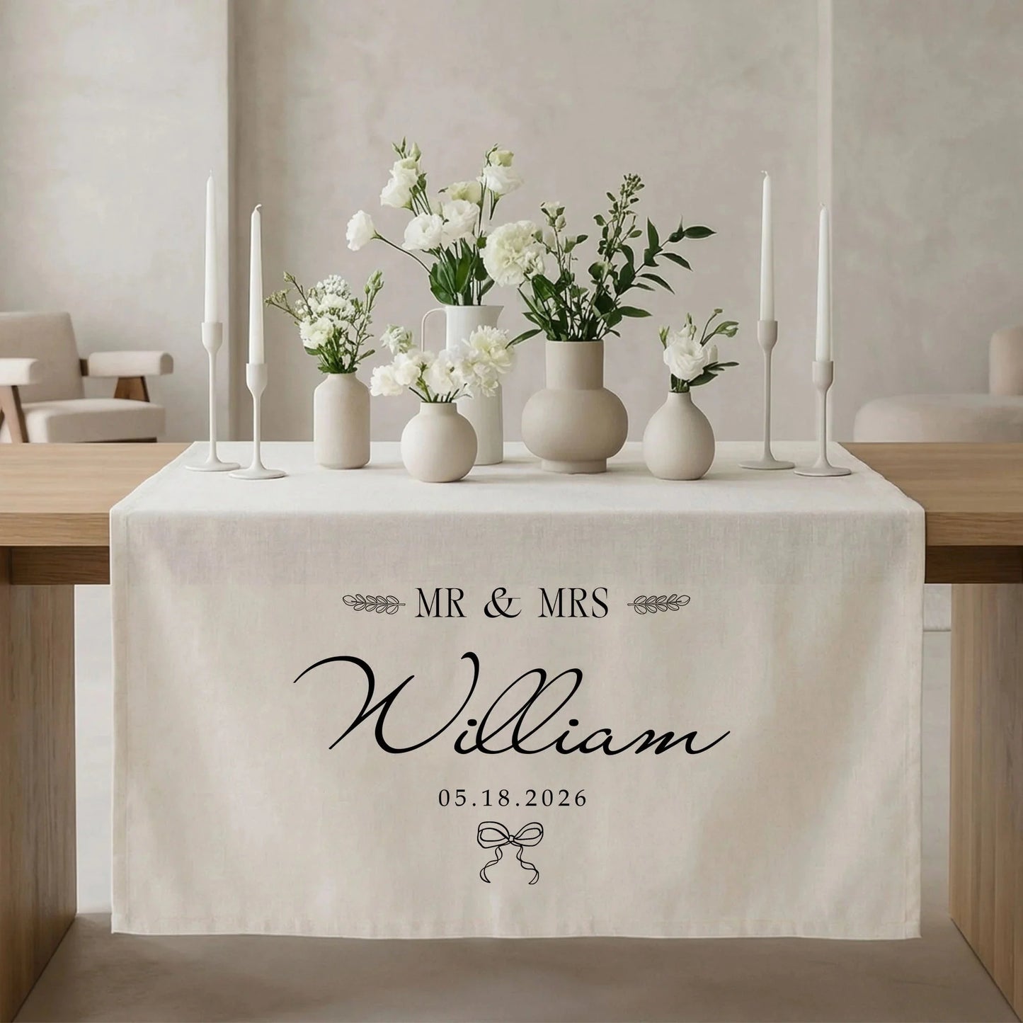 Mr and Mrs Wedding Table Runner Personalized Last Name Wedding Decor Custom Wedding Date Runner, personalized wedding decor