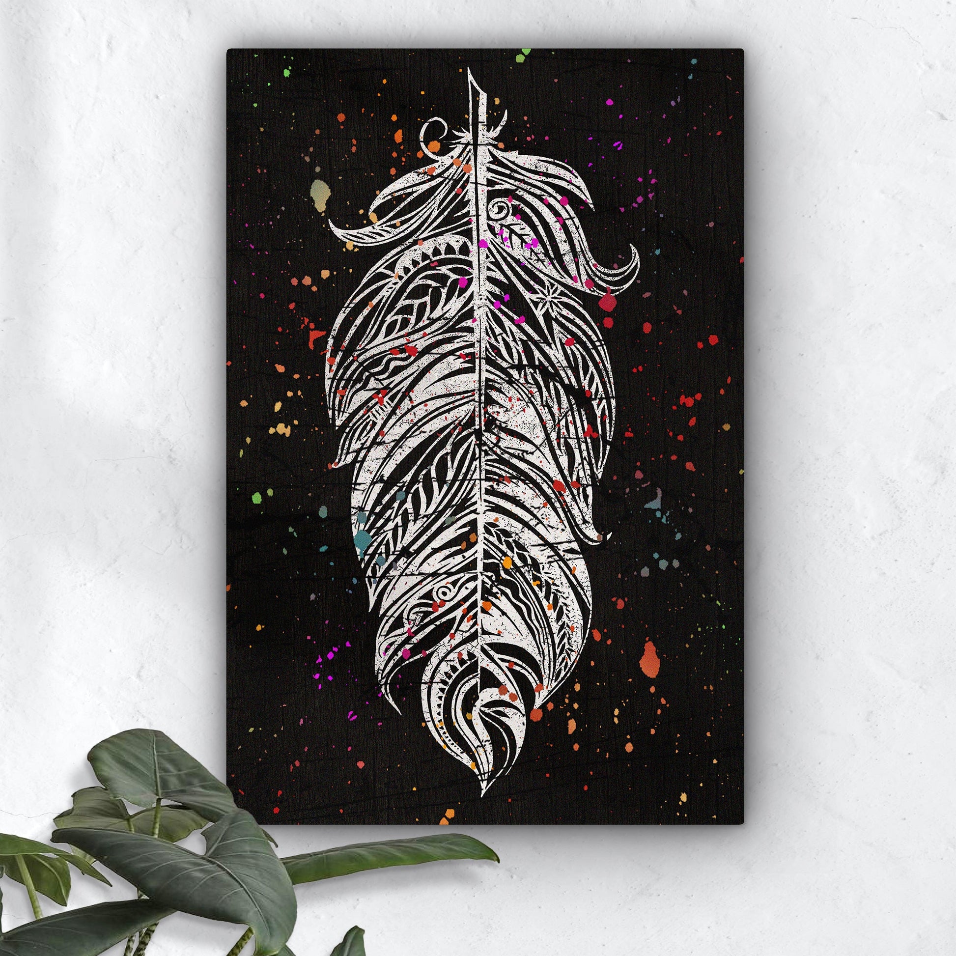Decor Elements Feather White Boho Canvas Wall Art