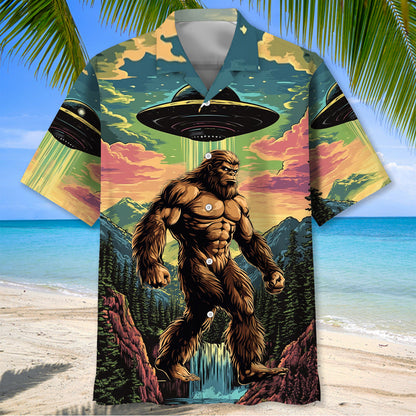 Muscle Bigfoot Hiking Ufo Hawaiian Shirt - L - hawaiian shirt