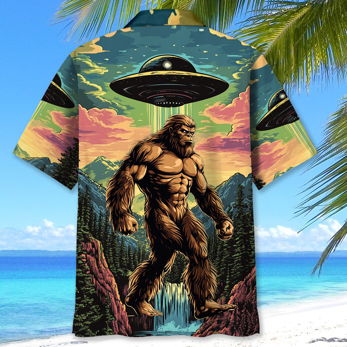 Muscle Bigfoot Hiking Ufo Hawaiian Shirt - XL - hawaiian shirt