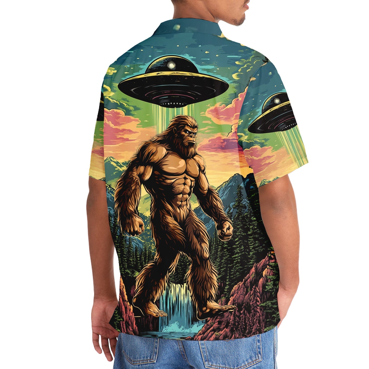 Muscle Bigfoot Hiking Ufo Hawaiian Shirt - 3XL - hawaiian shirt