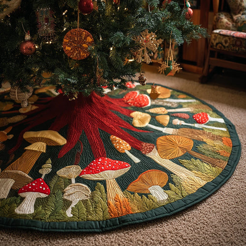 Mushroom Garden Christmas Quilted Tree Skirt
