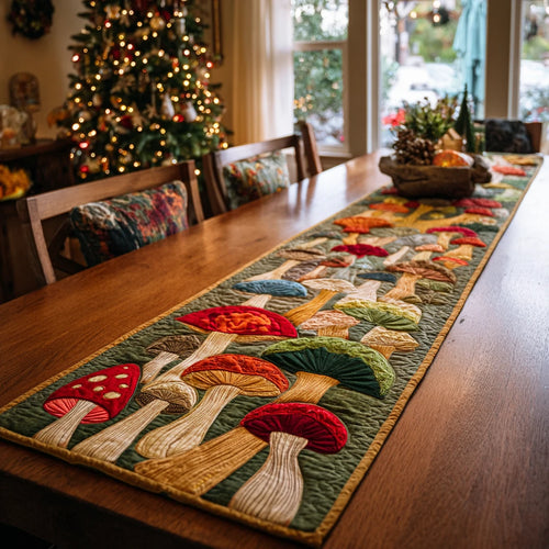 Mushroom Garden Quilted Table Runner