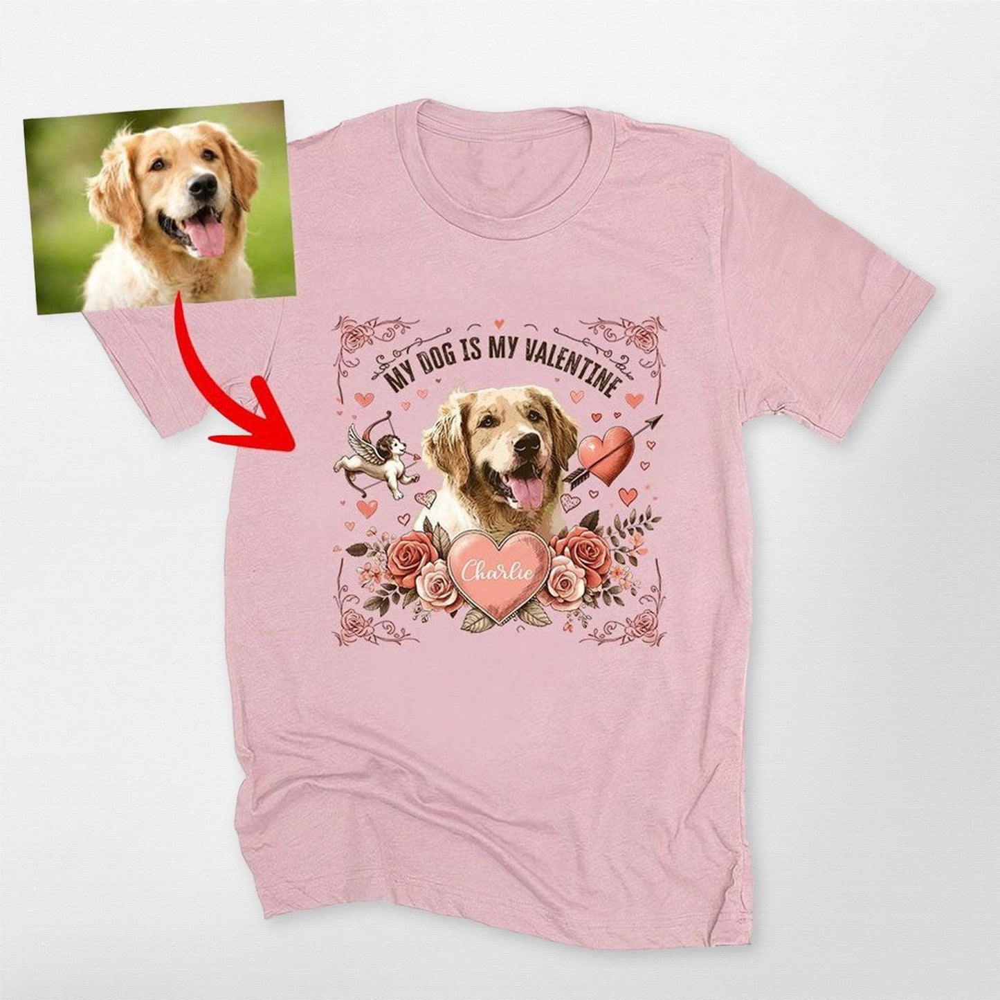 My Dog is my Valentine Custom Dog Portrait Bella Canvas, custom pet portrait gift for pet lovers (view 4)