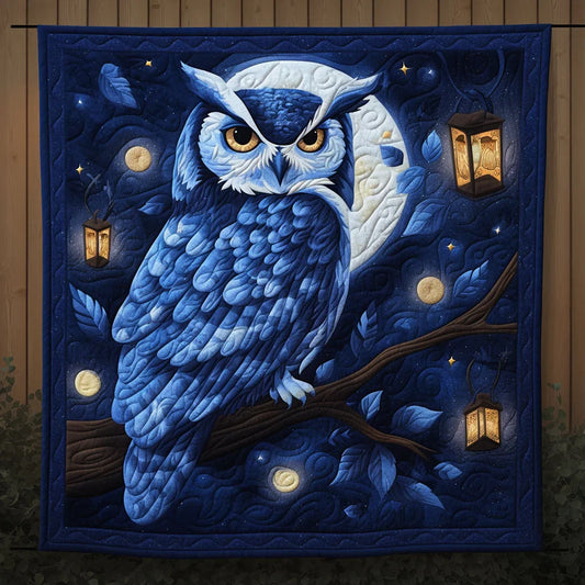 Mysterious Blue Night Owl Quilt Blanket
