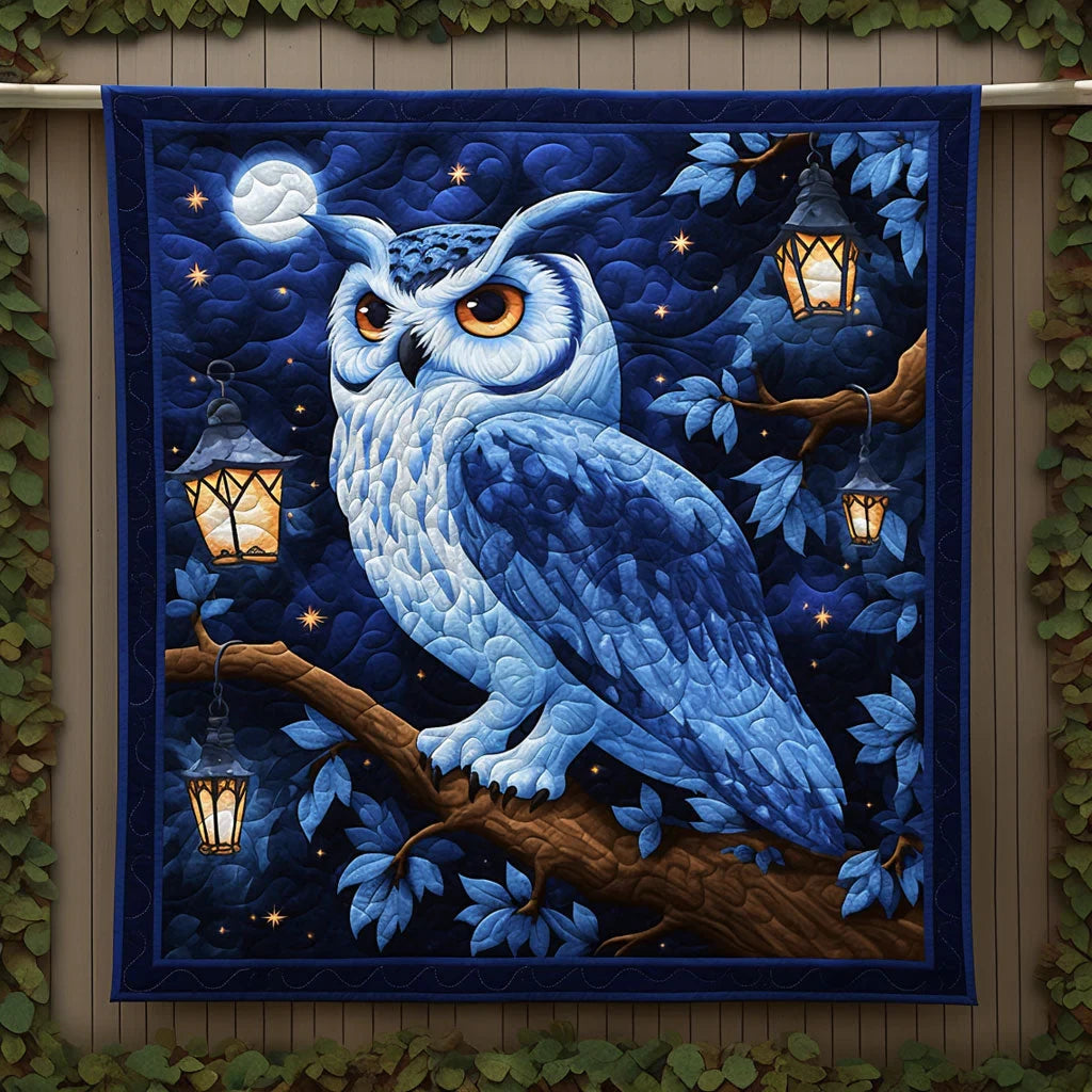 Mysterious Blue Night Owl Quilt Blanket