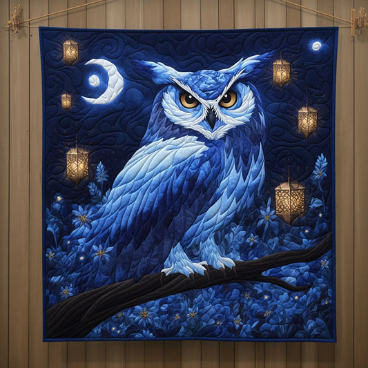 Mysterious Blue Night Owl Quilt Blanket