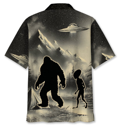 Mysterious Bigfoot and Alien at Campsite Hawaiian - XL - hawaiian shirt