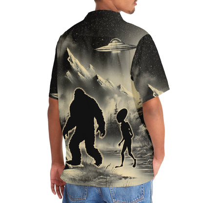 Mysterious Bigfoot and Alien at Campsite Hawaiian - 3XL - hawaiian shirt