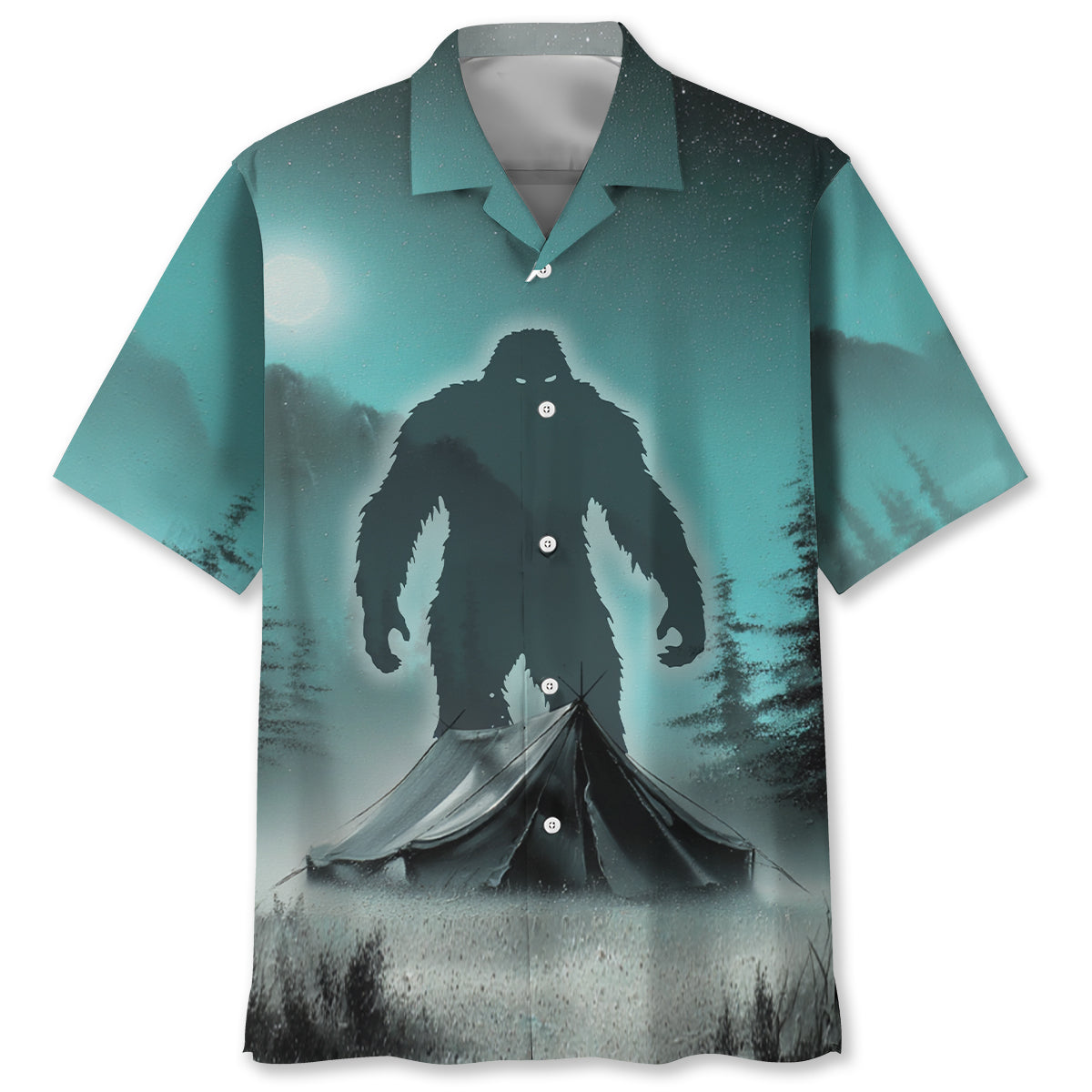 Mysterious Bigfoot at Campsite Hawaiian Shirt - S - hawaiian shirt