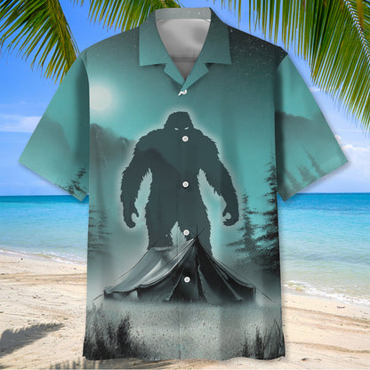 Mysterious Bigfoot at Campsite Hawaiian Shirt - L - hawaiian shirt
