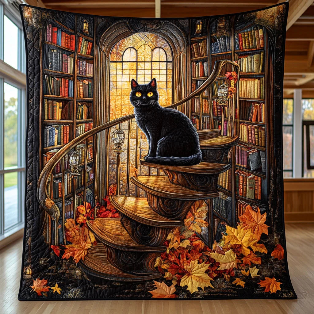 Mystic Cat Library Quilt Blanket
