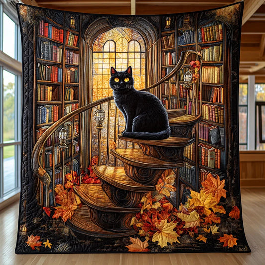 Mystic Cat Library Quilt Blanket