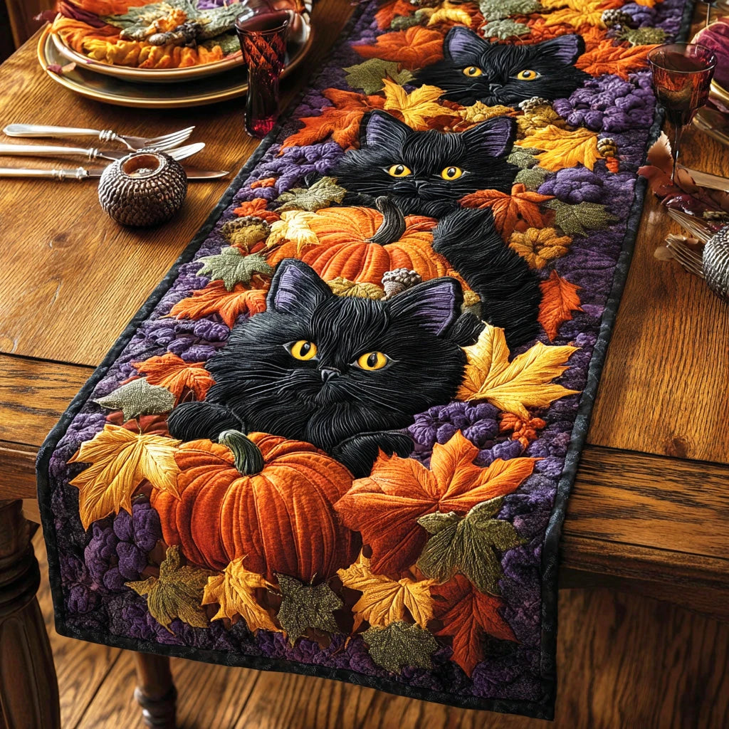 Mystic Moon Meow Quilted Table Runner
