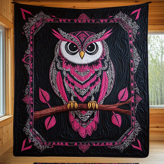 Mystic Pink Owl Quilt Blanket