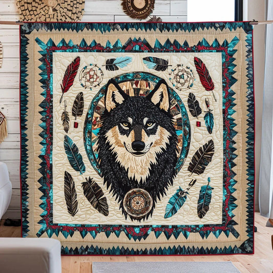 Mystic Sun Wolf Quilt Blanket