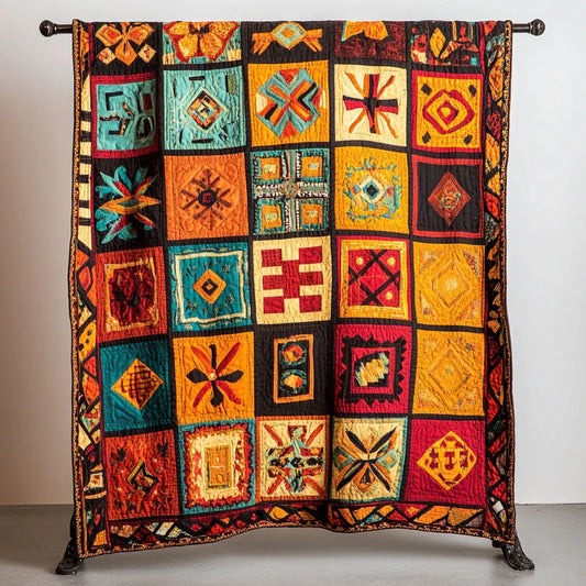Native American Geometric Spirit Patchwork Quilt Blanket