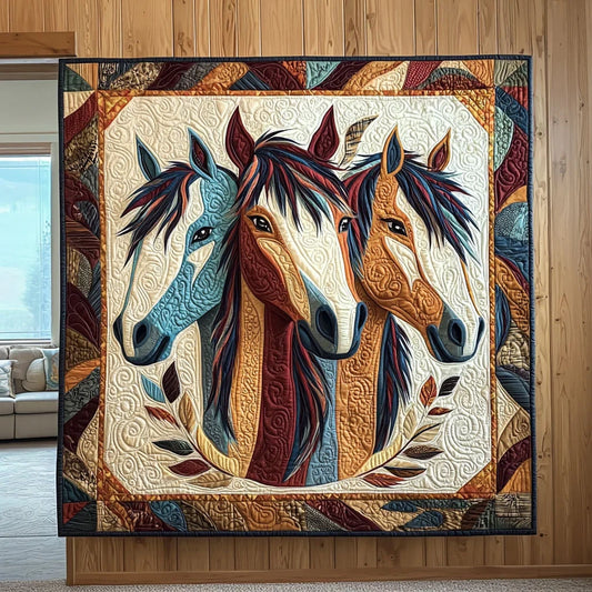 Native American Horses Quilt Blanket