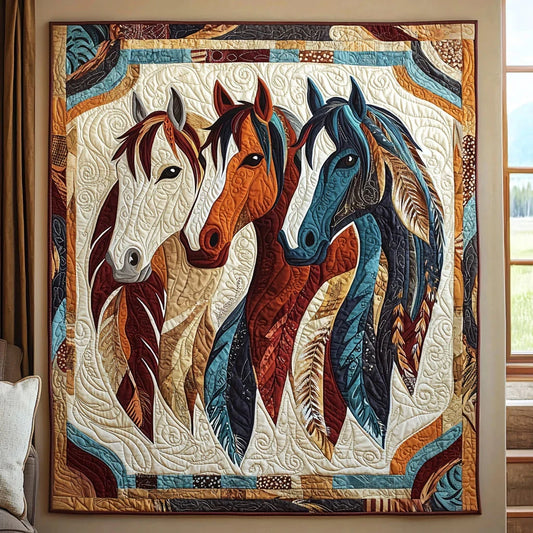Native American Horses Quilt Blanket