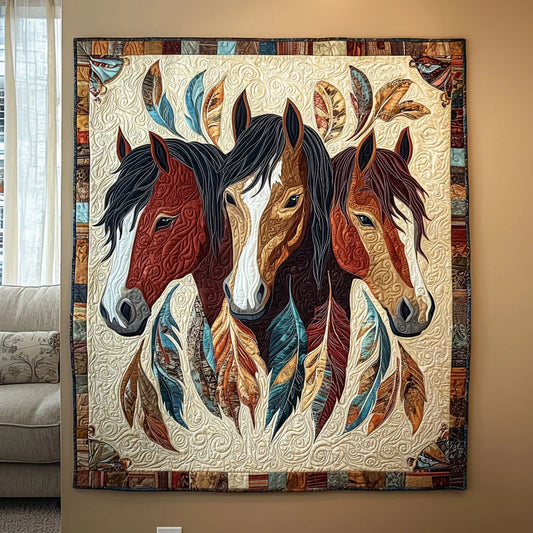 Native American Horses Quilt Blanket