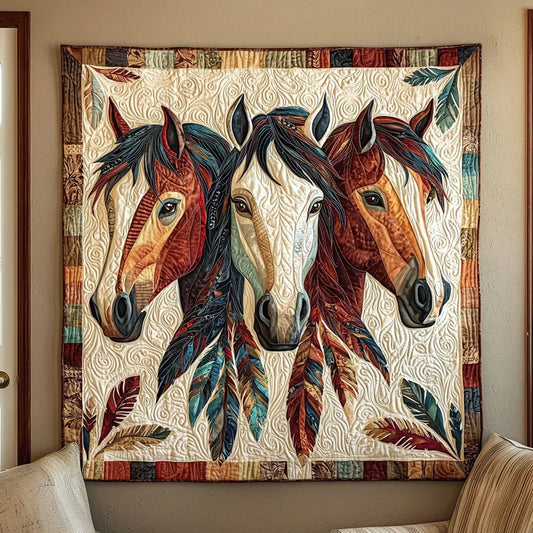 Native American Horses Quilt Blanket