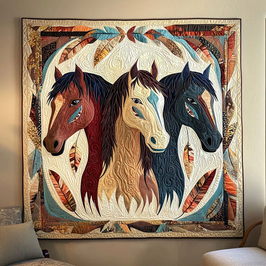 Native American Horses Quilt Blanket