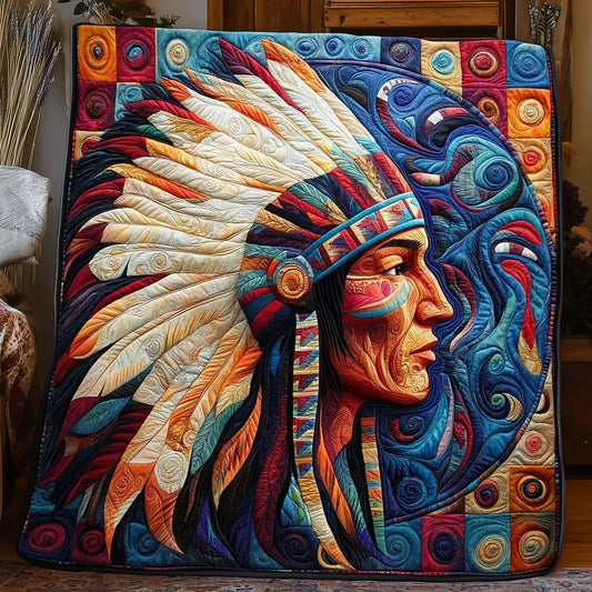 Native American Portrait Quilt Blanket
