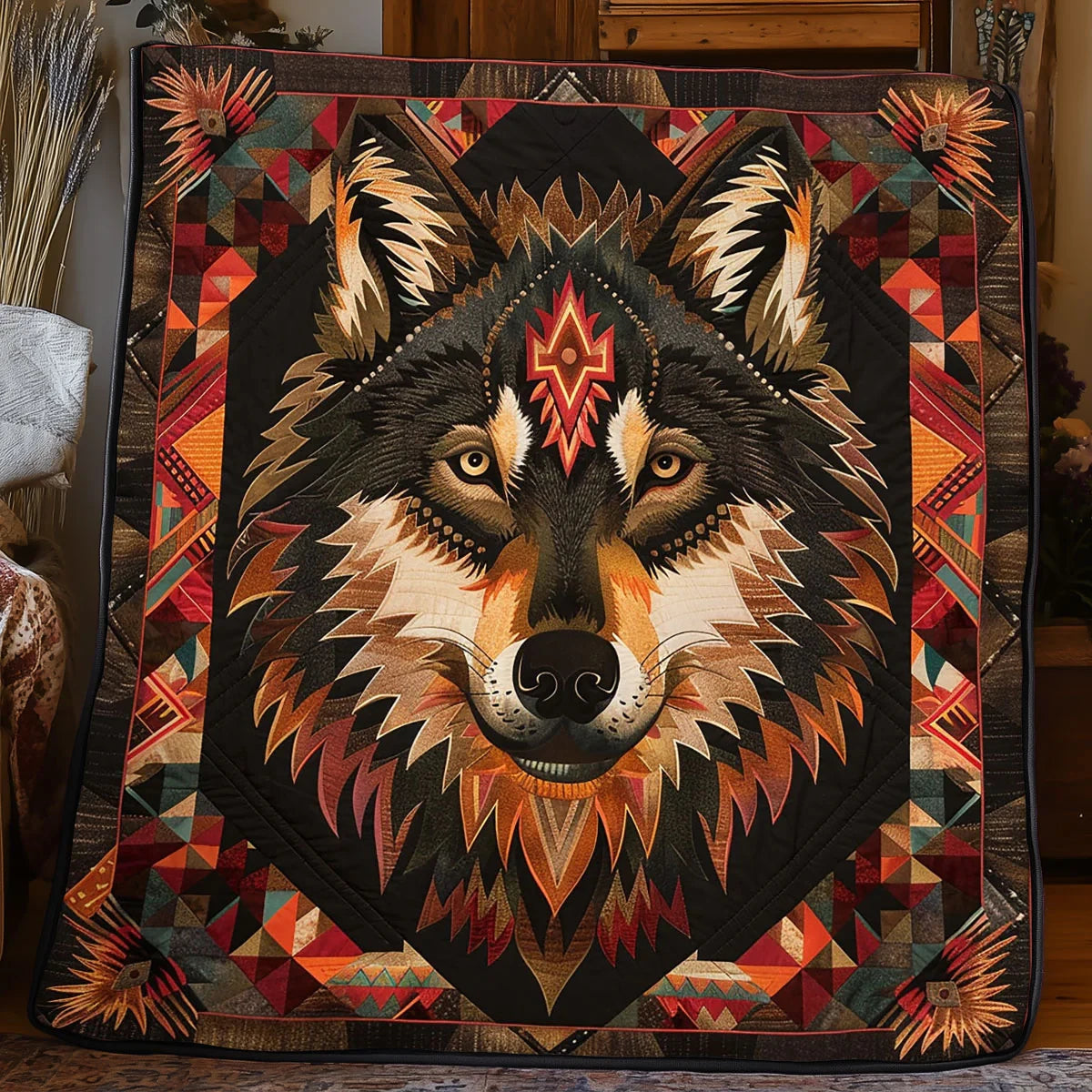 Native American Wolf Quilt Blanket