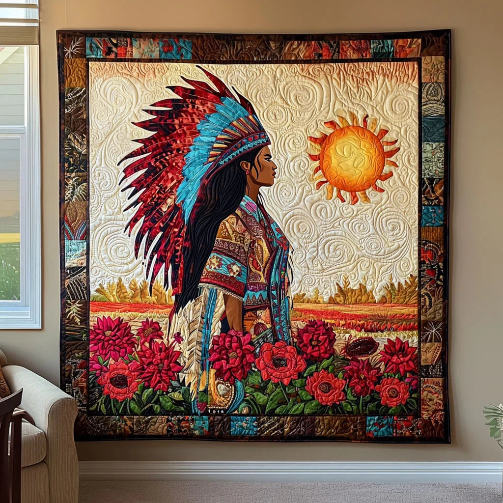 Native American Woman Quilt Blanket