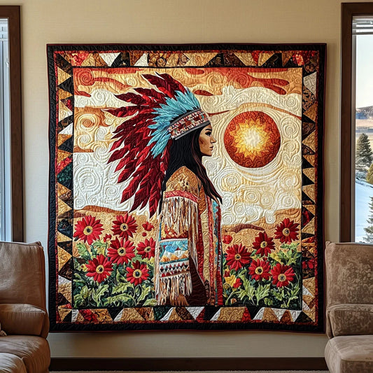 Native American Woman Quilt Blanket
