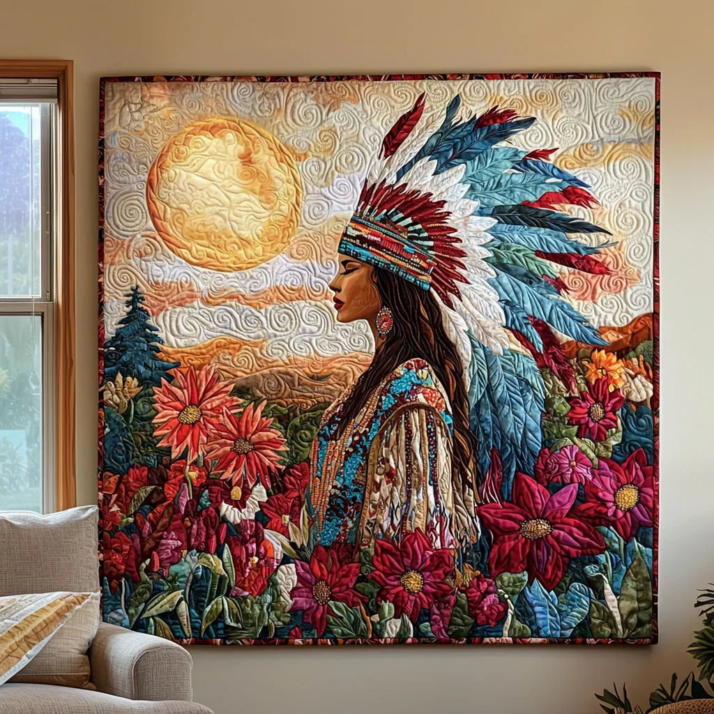Native American Woman Quilt Blanket