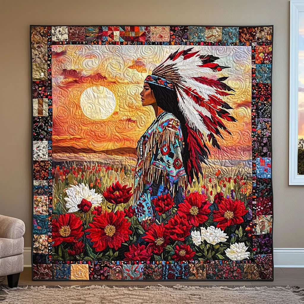 Native American Woman Quilt Blanket