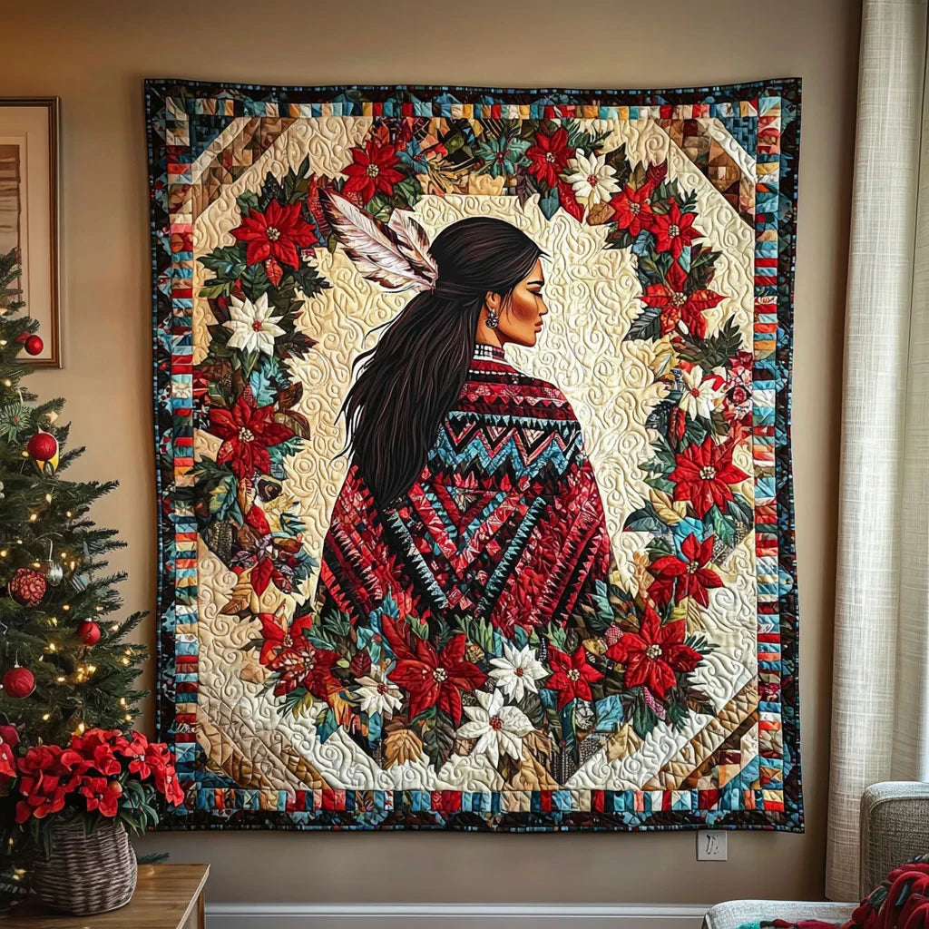 Native American Woman Quilt Blanket