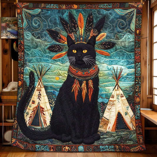 Native Cat Quilt Blanket
