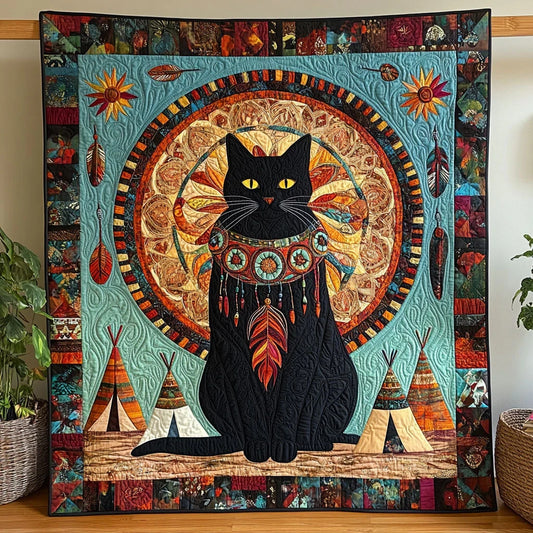 Native Cat Spirit Quilt Blanket