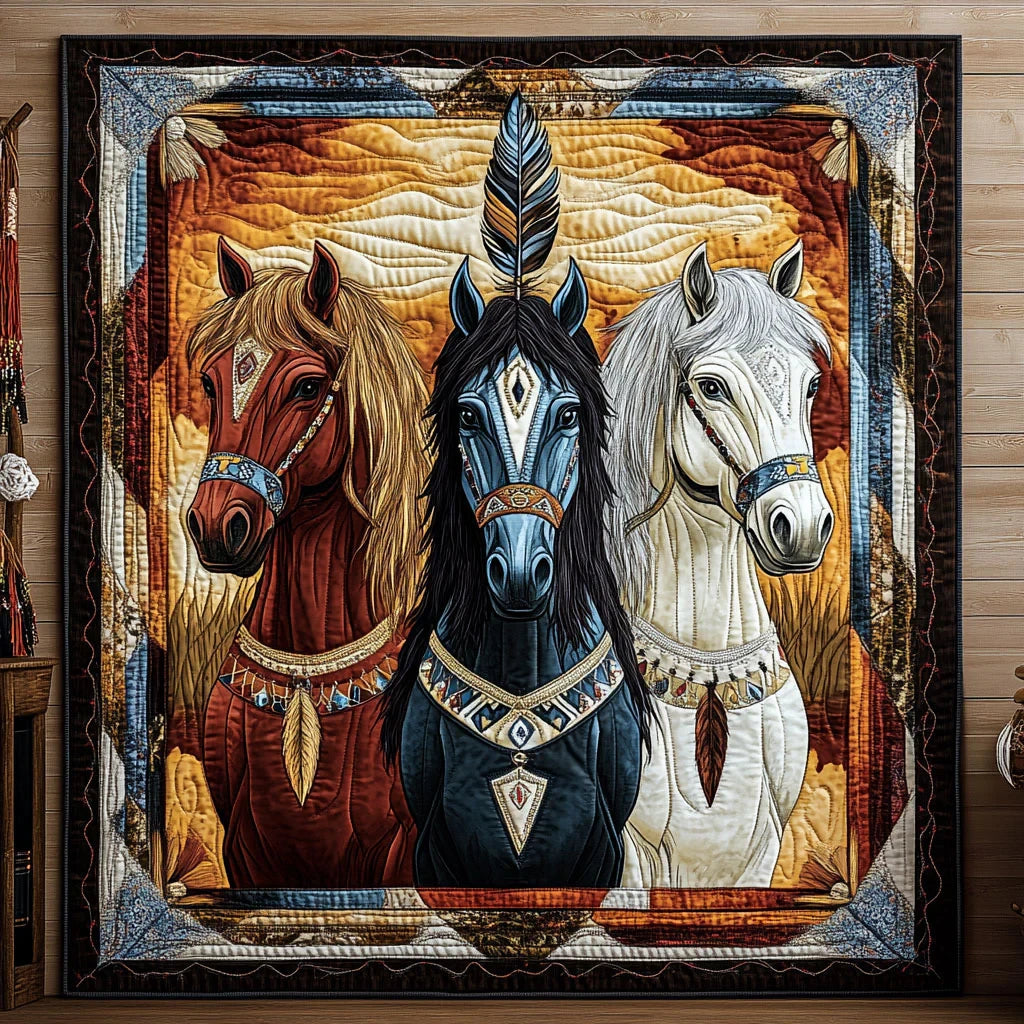 Native Horses Quilt Blanket