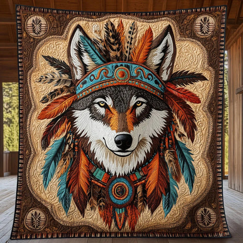 Native Spirit Wolf Quilt Blanket