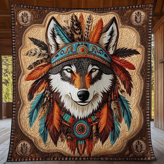 Native Spirit Wolf Quilt Blanket