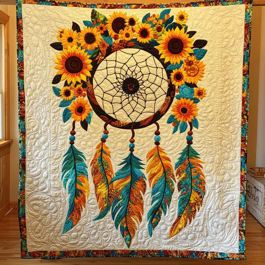 Native Sunflower Dreamcatcher Quilt Blanket