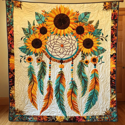 Native Sunflower Dreamcatcher Quilt Blanket