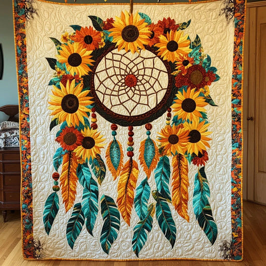Native Sunflower Dreamcatcher Quilt Blanket