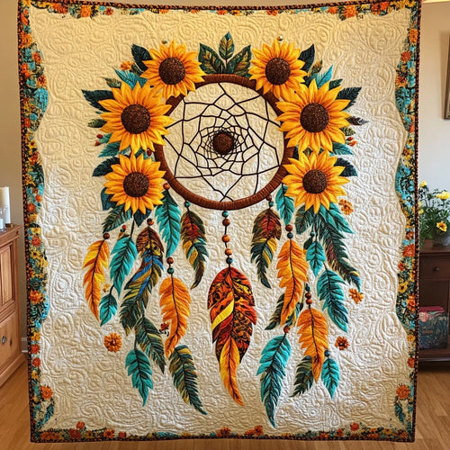 Native Sunflower Dreamcatcher Quilt Blanket