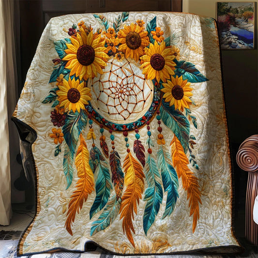 Native Sunflower Dreamcatcher Quilt Blanket