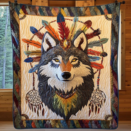 Native Wolf Quilt Blanket