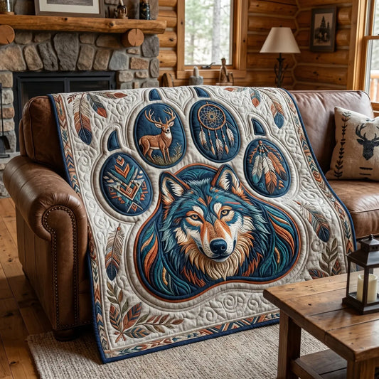 Native Wolf Quilt Blanket