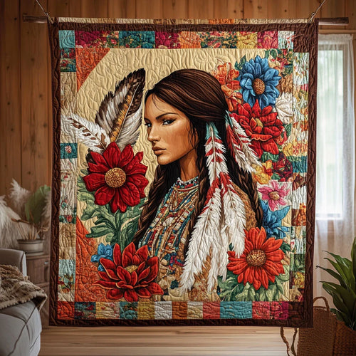 Native Woman Quilt Blanket
