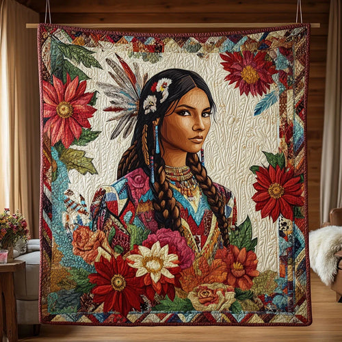 Native Woman Quilt Blanket