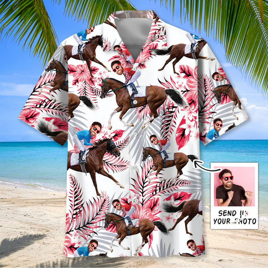 Nature Horse Racing Custom Face Hawaiian Shirt, custom shirt gift for men