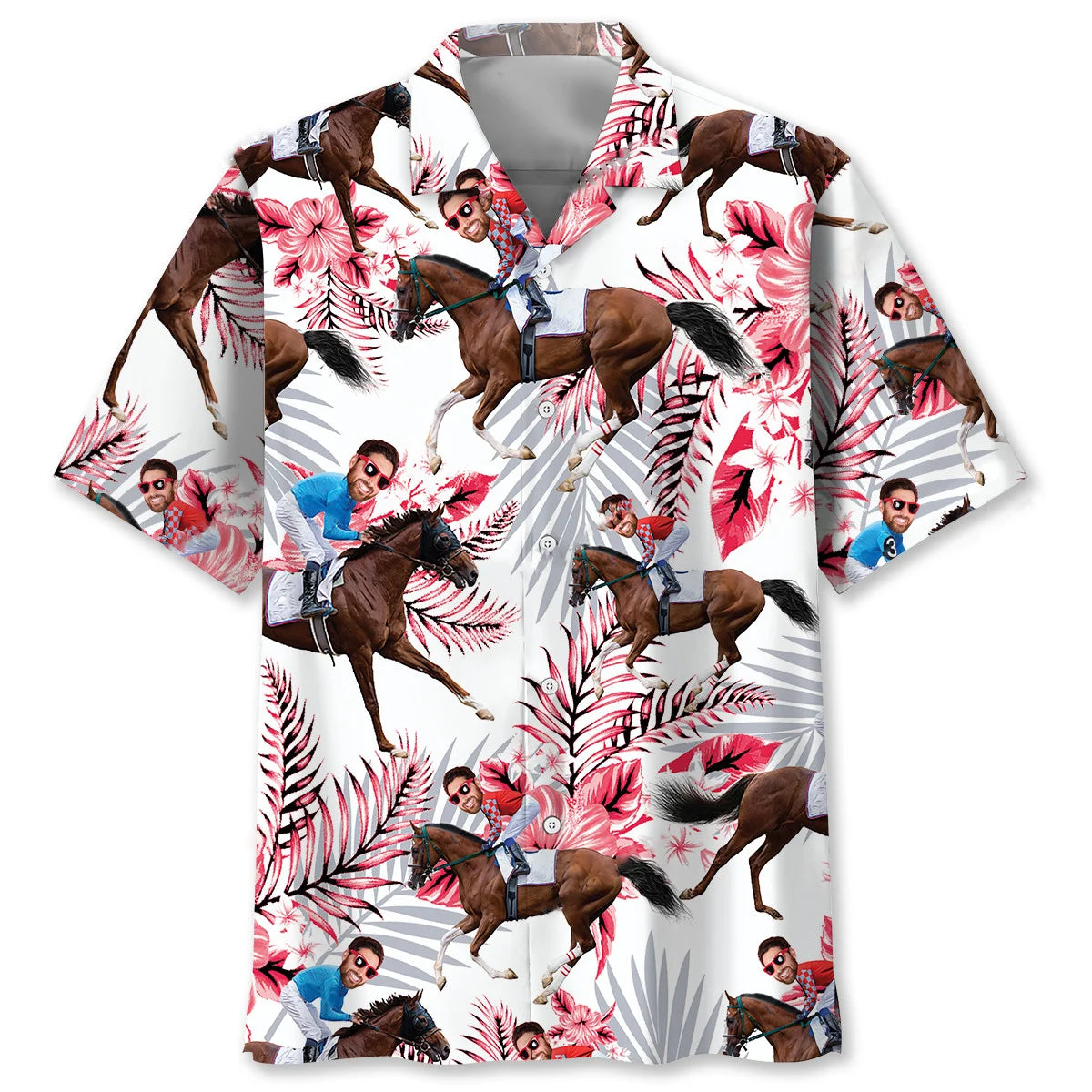 Nature Horse Racing Custom Face Hawaiian Shirt, custom shirt gift for men (view 2)