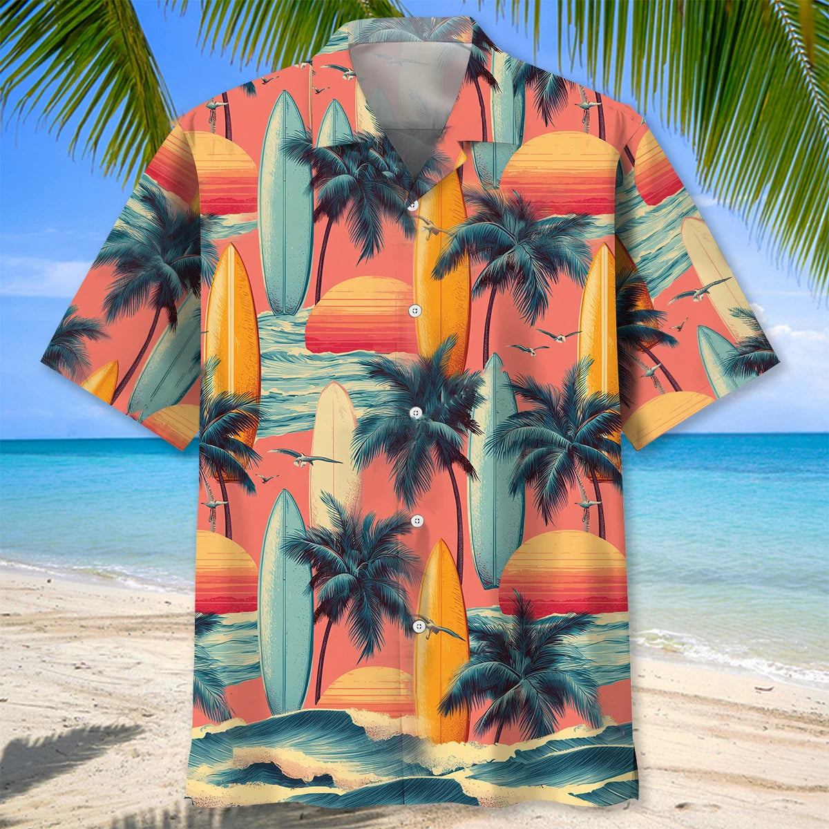 Nature Surfing Board Hawaiian Shirt, custom shirt gift for men (view 3)